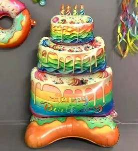 Birthday Cake Balloon Self Standing Gigantic Party Decoration Glossy Foil - Picture 1 of 3
