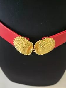 Vintage Dotty Smith Buckle & Belt Seashell Red Leather Adj Shell Goldtone Clasp - Picture 1 of 16