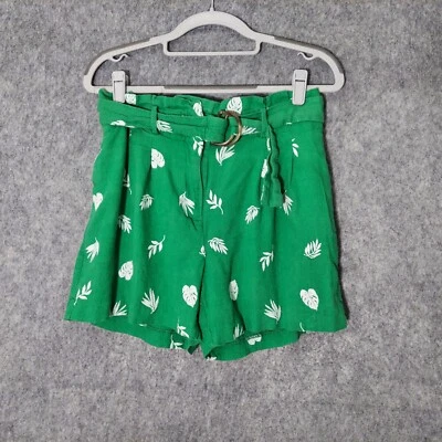 Pantalones Cortos Ann Taylor 2 Bolsa de Papel de Lino Bordado Cinturón Plisado Tropical Hawaiano Foto 1 de 4