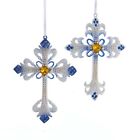 Set of 2 White and Blue Cross Ornaments  T3070       w