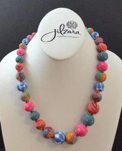 Jilzara Mosaic Elastic Medium Keepsake Necklace Polymer Clay Beads Handmade R2 - Picture 1 of 12
