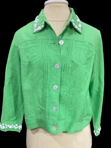 Ruby Rd Women's Button Front Jacket-Size 10P-Green/White-L sleeve - Picture 1 of 9