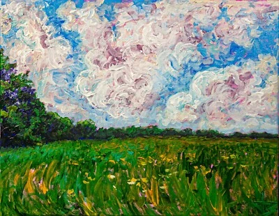 Plein Air Field 11x14 Original Painting on Canvas 1/1 Colorful Impressionism - Image 1 of 2