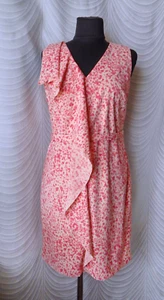 🔻 Vestido Ann Taylor Talla 10P Rosa Beige Volantes Borde Vaina Manchado Cuello en V - Imagen 1 de 7