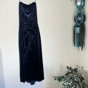 Abito vintage tubino pulse maxi abito velluto stravagante M blu navy perline ballo - Foto 1 di 15