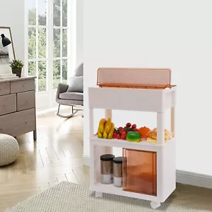 3-Tier Kitchen Island Cart Rolling Storage Cabinet Cart w/Drawer & Rack Shelves - Picture 1 of 16