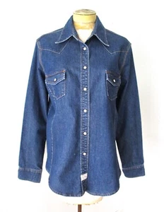 Camicetta western Levi Strauss blu lavaggio scuro denim elasticizzato bottoni a pressione perlati XL - Foto 1 di 8