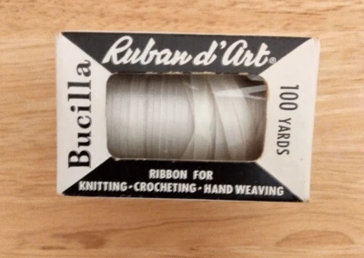 Bucilla Ruban d'Art Taffeta White Ribbon Knitting Crocheting Hand Weaving 100 yd - Image 1 of 4