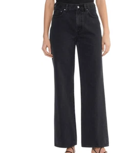 NWT Denim Forum Jeans Women's 28 Long Black Farrah High Rise Wide Leg Organic - Picture 1 of 6