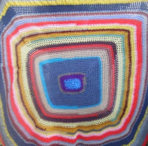 Vintage Granny Knit Blanket Bright Multicoloured Handmade Retro Throw 53'' - Picture 1 of 5