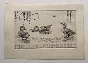 Richard Bishop Etching Merry Christmas Helen and Dick Bishop Ducklings - Picture 1 of 6