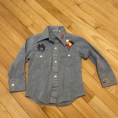 Camisa de Colección Sears Roebuck Perma Prensa Bordada Abotonada Años 70 Talla 4 Foto 1 de 4
