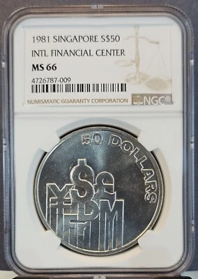 Singapur 1981 plata 50 dólares centro financiero internacional NGC MS 66 GEMA BU Foto 1 de 3