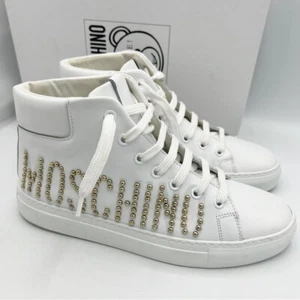 Moschino Logo Leather High-top Sneaker White Athletic NEW Women's size 8 (38 EU) - Picture 1 of 13