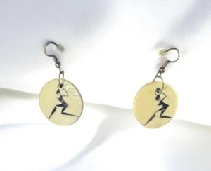 Handmade Cream Round Shell Earrings With Black Silhouette Art - Picture 1 of 9