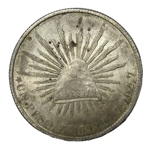 1899 ZS F.Z Mexico Rays Cap Silver Un Peso AU # - Picture 1 of 2