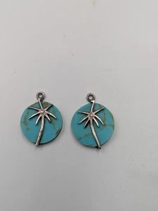 Vintage Mexico Sterling Silver Turquoise Palm Tree Charm Pendants - Picture 1 of 5