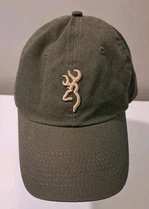 Browning Army Green Hat/baseball cap W/Gold Buckmark Logo 100% Cotton O/S - Picture 1 of 7