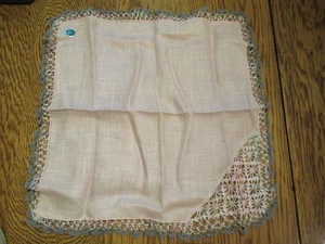 Pañuelo Vintage Lino Puro Rosa 12" Pañuelo con Bordado Gris Nuevo con Etiquetas - Imagen 1 de 3