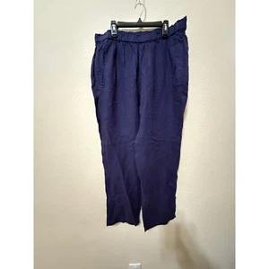 C & California Linen Blend Pants Blue Elastic Waist Pull On Casual - Picture 1 of 4