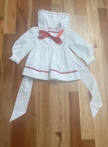 VESTIDO VINTAGE AÑOS 80 LOVE GIRLS 2T BLANCO ROJO BABERO ANNABELLE PRARIE UNION HECHO EN EE. UU. - Imagen 1 de 11