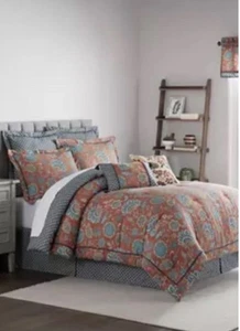 Waverly Emina Spice Red Floral 4pc Comforter Bedskirt & Shams Set Full/Queen - Picture 1 of 4