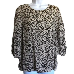 H&M Top Estampado Guepardo Cerradura Trasera 3/4 Mangas Campana Beige Negro Marrón Usado en Excelente Condición Talla 12 - Imagen 1 de 6