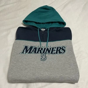 Seattle Mariners 1/4 Zip Colorblocked Hoodie Sweatshirt SZ Medium Lee Sport - Picture 1 of 12