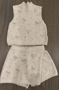 Zara Mädchen Outfits Größe 9/10 Beige Top Und Skort Silber Schleifen - Bild 1 von 8