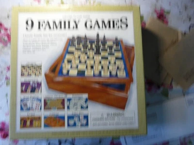9 Classic Family Games w/ Wood Box Chess Checkers Cribbage 2005 COMPLETE - Image 1 of 2