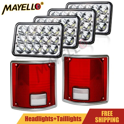 6PCS For 1981-1986 GMC C1500 C2500 C3500 4X6 LED Headlights+Red TailLights Lens - Image 1 of 4
