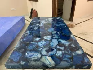 Mesa de comedor de ágata de 48" x 30", mesa de consola de ágata azul, mesa de comedor de ágata azul - Imagen 1 de 8