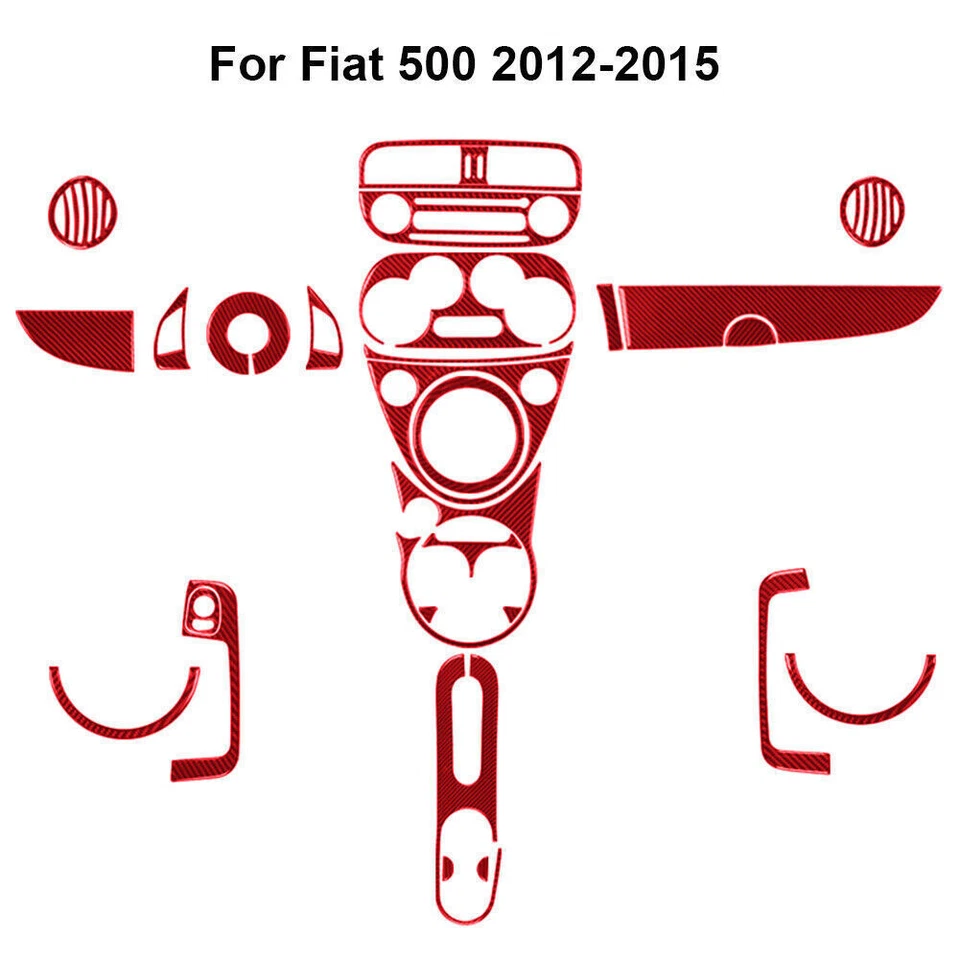 Kit completo cubierta interior coche fibra carbono rojo 29 piezas Fiat 500 2012-2015 Foto 1 de 4