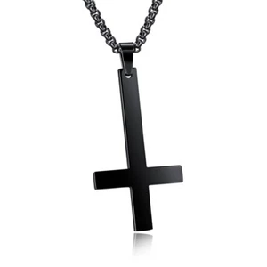 Moda Collar Cruz Invertida Negra Colgante Mujer Hombre Cadena Acero Inoxidable - Imagen 1 de 6