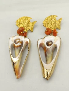 Pendientes Mujer Colgantes Real Coral Rojo Concha Perno A Lobo Verano - Imagen 1 de 8