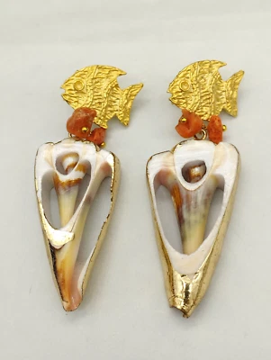 Pendientes Mujer Colgantes Real Coral Rojo Concha Perno A Lobo Verano - Imagen 1 de 4