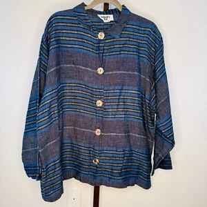 Chaqueta WHAT’S UP Mujer’s Rayas 100% Lino Azul/Negro Cuello LS L Hecha en EE. UU. - Imagen 1 de 13