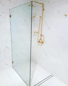 10mm Toughened Frameless Shower Screen Fixed Panel Gold Hardware 1000X2000 - Picture 1 of 1