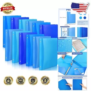 Versatile 1 Inch 3 Ring Binders - 12 Blue Plastic Organizers with Pocket Design - Picture 1 of 10