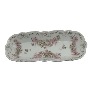 Vintage Porcelain Hand Painted Celery Dish With Floral Designs 12.25” Long - Picture 1 of 12