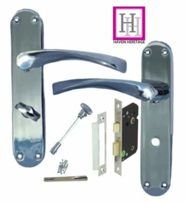 DOOR HANDLE Modern WC / BATHROOM Polished Chrome with ARCHED HANDLE + BATH LOCK - Image 1 of 4