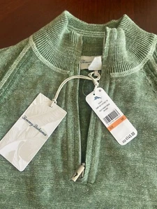 NWT Tommy Bahama Half Zip Sweater Sandy Bay Flip Reversible Parrot Green Small - Picture 1 of 5