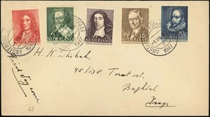 Netherlands #B175-B179 Cultural Welfare FDC 1947 Amsterdam to Baghdad Iraq Cover - Picture 1 of 2