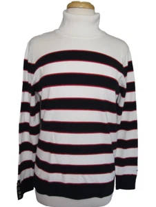 Neu mit Etikett Tommy Hilfiger Rollkragenpullover gestreift weiß/blau/rot Damen Gr. L - Bild 1 von 9