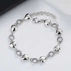 Real 925 Sterling Silver Bracelet For Women Loving Heart Circle Link 7.5inch  