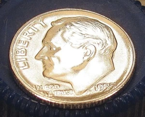 1955 S Gemme Brilliant Uncirculated Dime 90% Silver Blast White Luster #518 - Bild 1 von 2