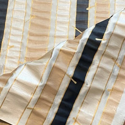 Tela decorativa a rayas doradas exuberante negra beige BTY Foto 1 de 4