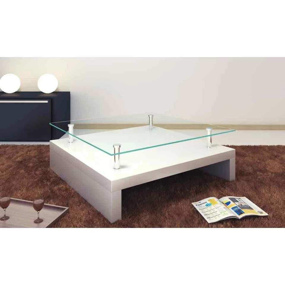 vidaXL Coffee Table With Glass Top White 60697