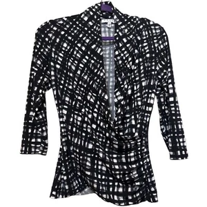 Women's Chaus New York Wrap V-Neck Blouse Black & White Polyester Blend Size M - Picture 1 of 11