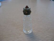 Vintage Irice Czech Glass Mini Perfume Scent Bottle  Amber Jewel Faux Pearl Top